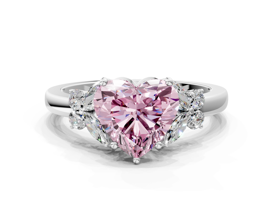 White gold Fancy Pink Heart  Cut Solitaire Floral Diamond Ring with Four-Prong Setting_59