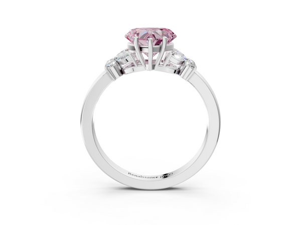 White gold Fancy Pink Heart  Cut Solitaire Floral Diamond Ring with Four-Prong Setting