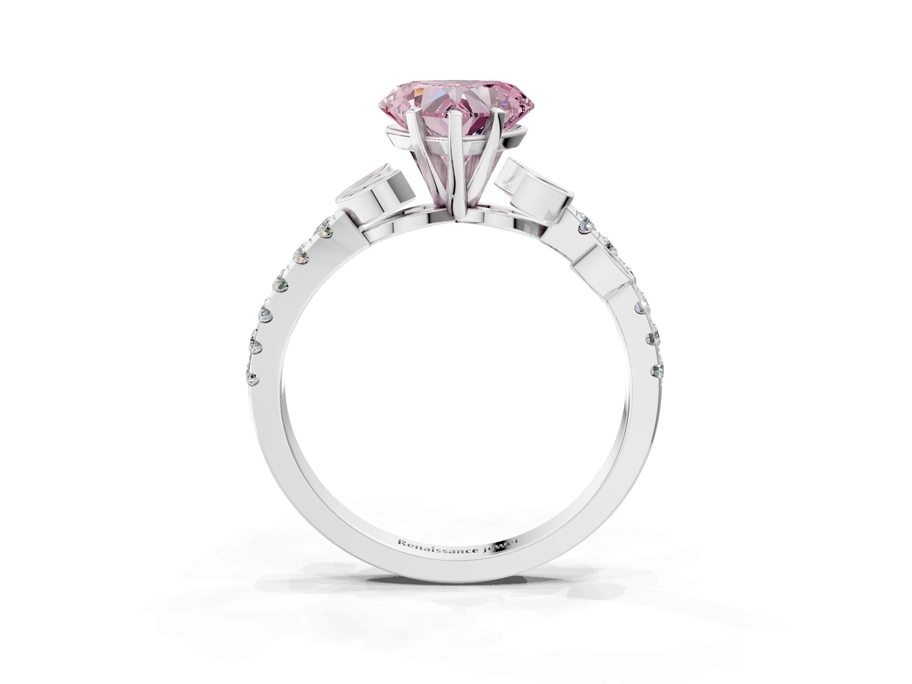 White gold Fancy Pink Heart Cut Solitaire Leaf-Inspired Diamond Ring with Pavé Band and Four-Prong Setting_15