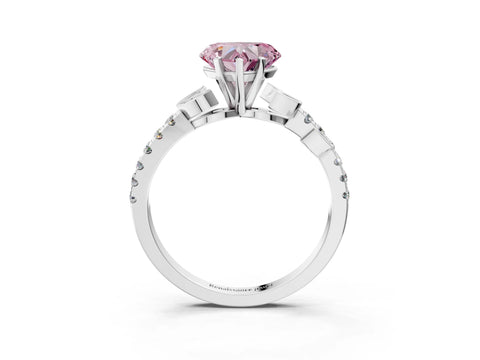 White gold Fancy Pink Heart Cut Solitaire Leaf-Inspired Diamond Ring with Pavé Band and Four-Prong Setting_27
