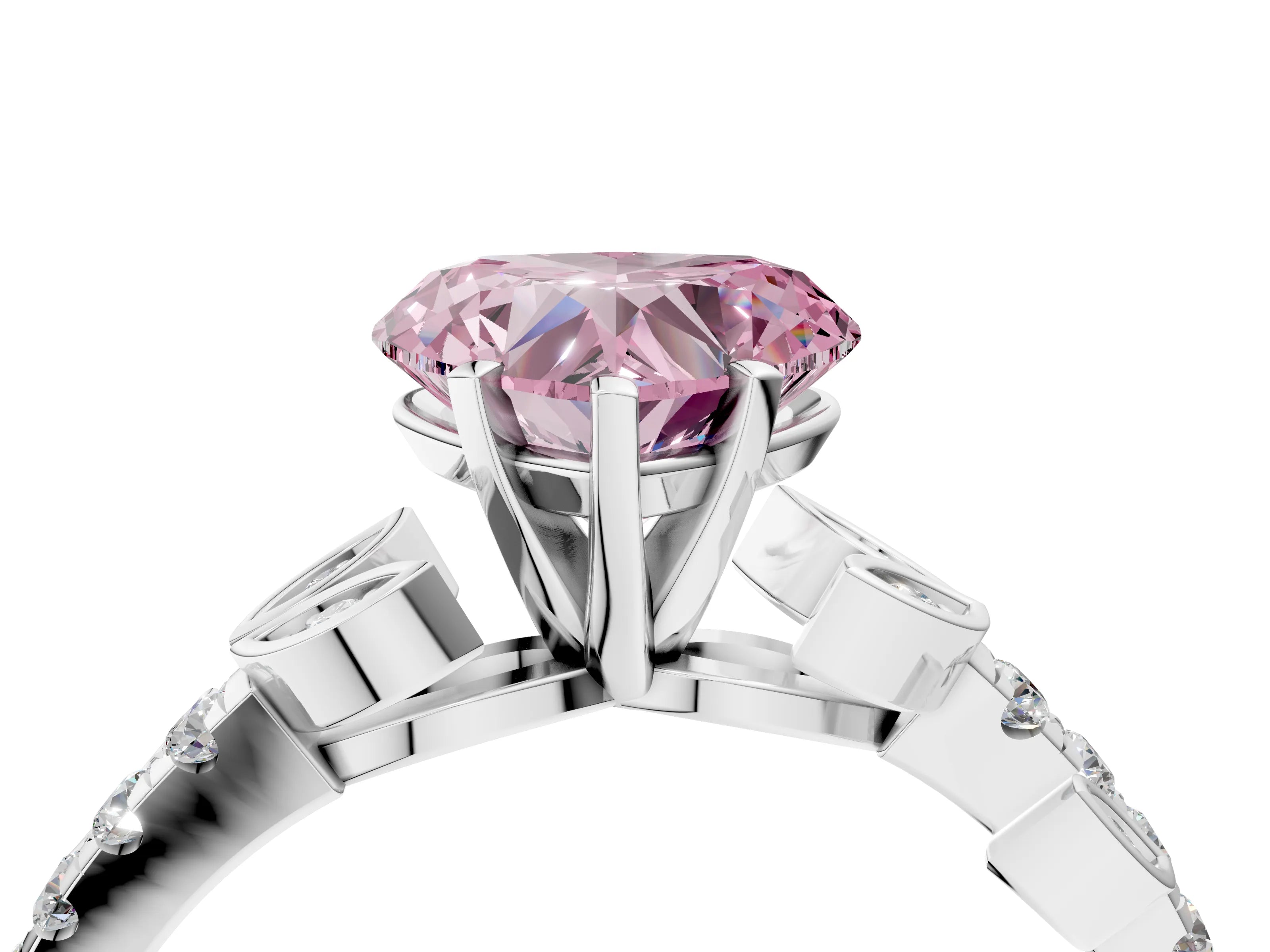 White gold Fancy Pink Heart Cut Solitaire Leaf-Inspired Diamond Ring with Pavé Band and Four-Prong Setting_28