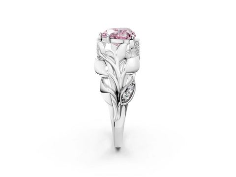 White gold Fancy Pink Heart Cut Solitaire Leaf-Inspired Engagement Ring with Prong Setting_2