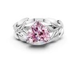 White gold Fancy Pink Heart Cut Solitaire Leaf-Inspired Engagement Ring with Prong Setting_36