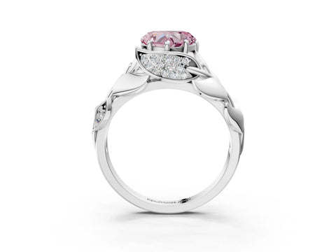 White gold Fancy Pink Heart Cut Solitaire Leaf-Inspired Engagement Ring with Prong Setting_3