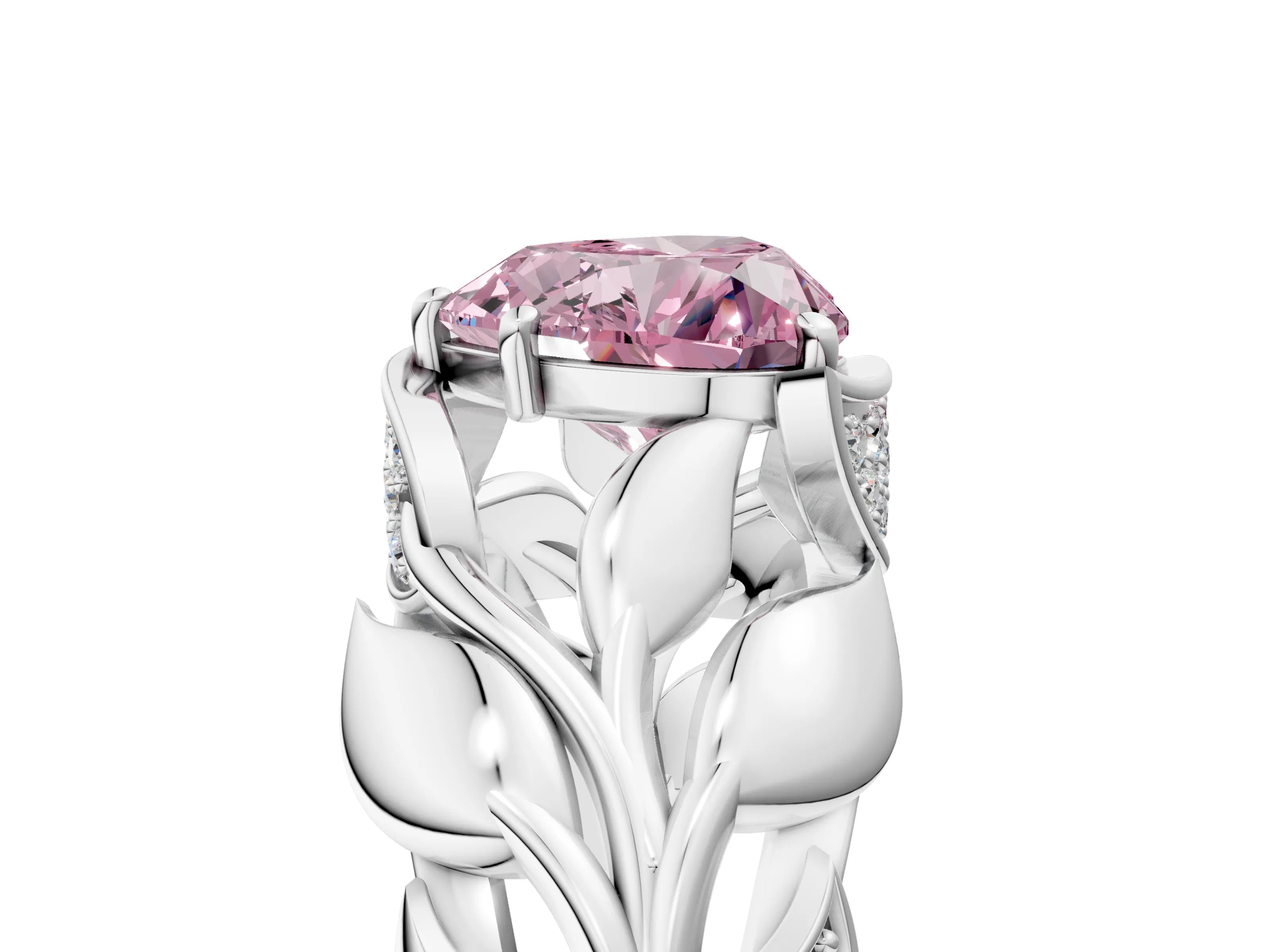 White gold Fancy Pink Heart Cut Solitaire Leaf-Inspired Engagement Ring with Prong Setting_5