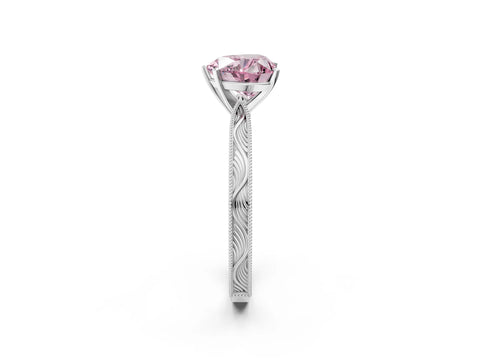 White gold Fancy Pink Heart Cut Solitaire Milgrain Engraved Band with Four-Prong Setting_14