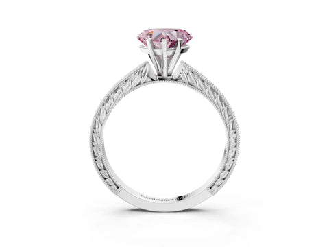 White gold Fancy Pink Heart Cut Solitaire Milgrain Engraved Band with Four-Prong Setting_15