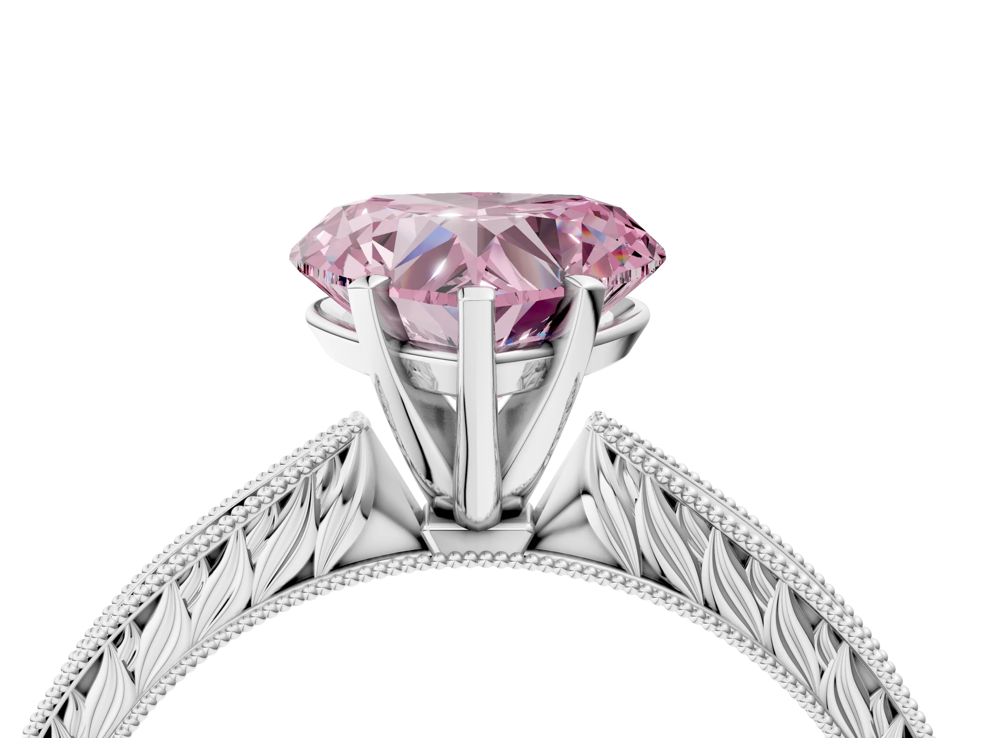 White gold Fancy Pink Heart Cut Solitaire Milgrain Engraved Band with Four-Prong Setting_16