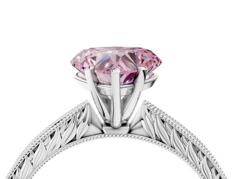 White gold Fancy Pink Heart Cut Solitaire Milgrain Engraved Band with Four-Prong Setting_16