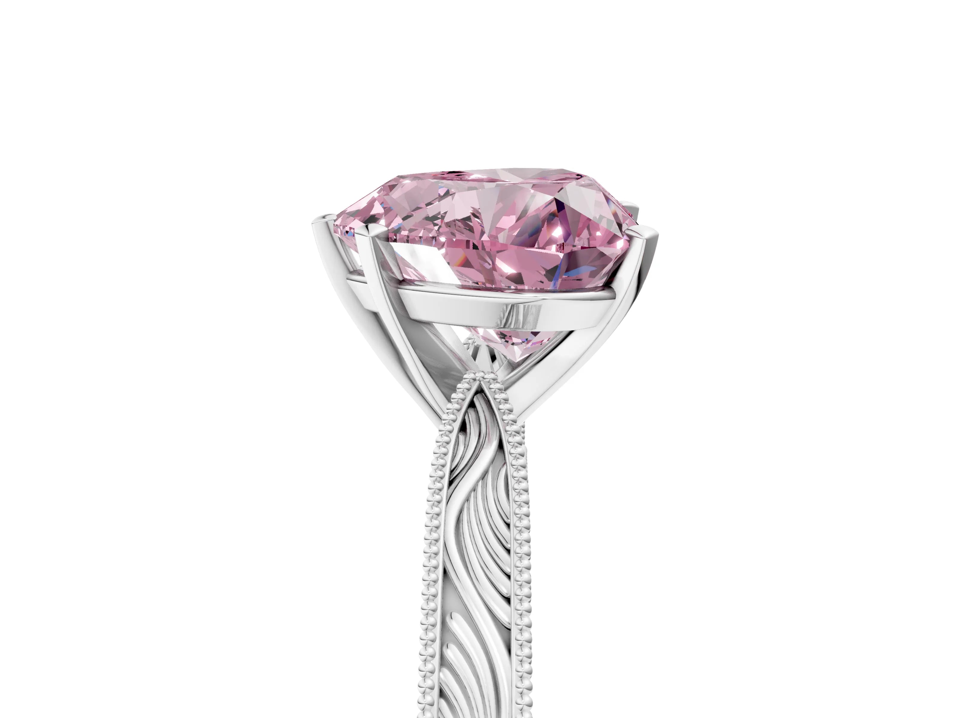 White gold Fancy Pink Heart Cut Solitaire Milgrain Engraved Band with Four-Prong Setting_17