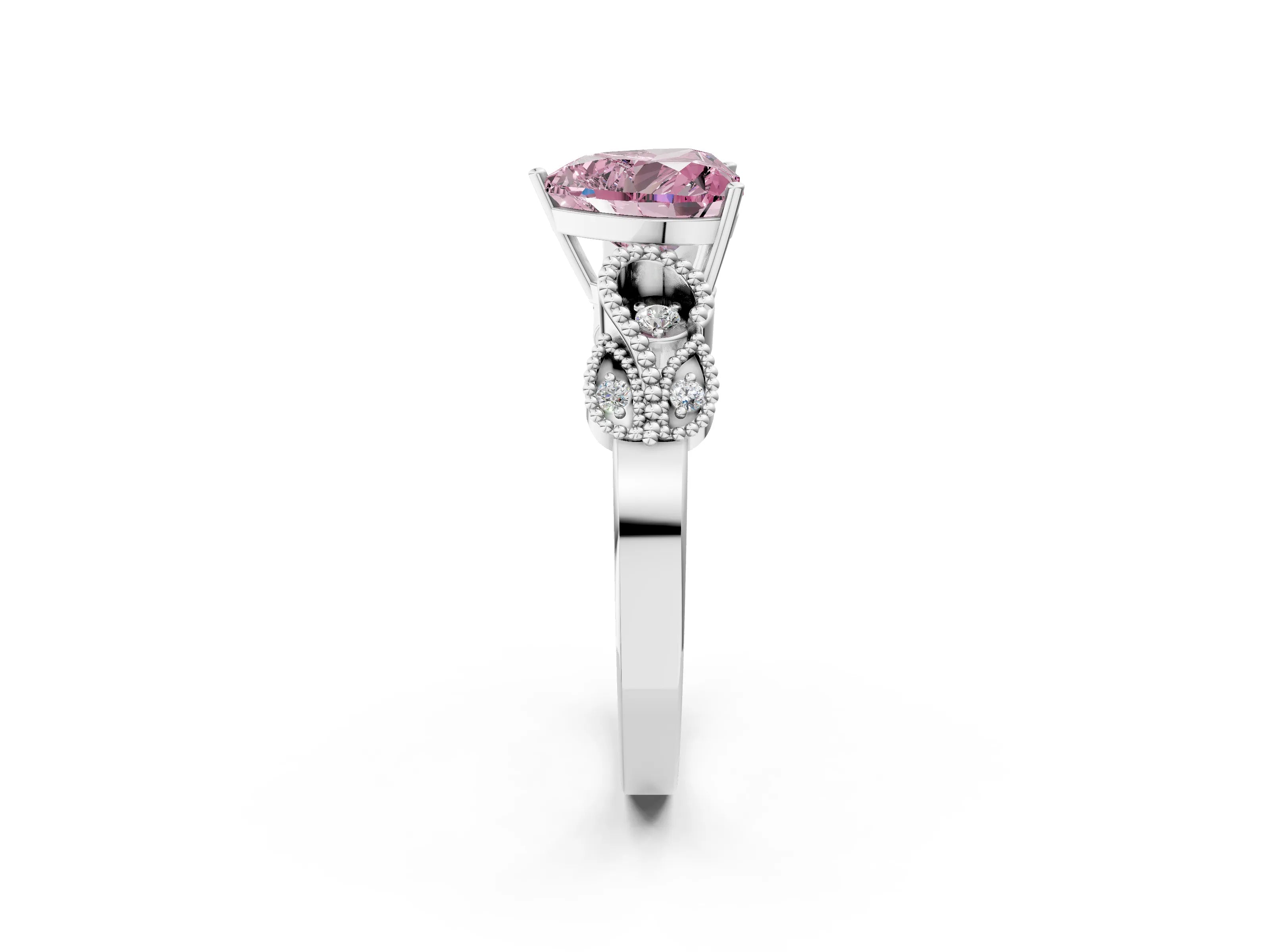 White gold Fancy Pink Heart Cut Solitaire Milgrain Leaf Band with Prong Setting_14