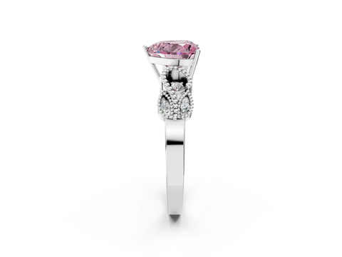 White gold Fancy Pink Heart Cut Solitaire Milgrain Leaf Band with Prong Setting_14