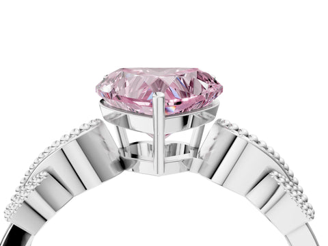 White gold Fancy Pink Heart Cut Solitaire Milgrain Leaf Band with Prong Setting_16