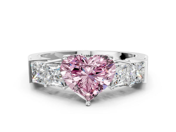 Platinum Fancy Pink Heart Cut Solitaire Princess Side Stone Engraved Band Prong Setting Ring