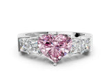 White gold Fancy Pink Heart Cut Solitaire Princess Side Stone Engraved Band Prong Setting Ring_12