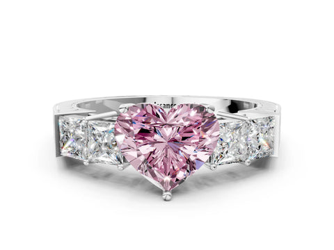 White gold Fancy Pink Heart Cut Solitaire Princess Side Stone Engraved Band Prong Setting Ring_12
