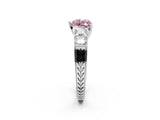 White gold Fancy Pink Heart Cut Solitaire Princess Side Stone Engraved Band Prong Setting Ring_14