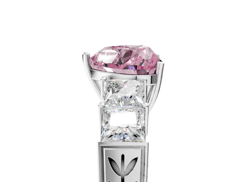 White gold Fancy Pink Heart Cut Solitaire Princess Side Stone Engraved Band Prong Setting Ring_17