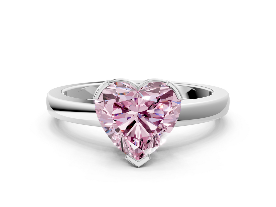 White gold Fancy Pink Heart  Cut Solitaire Ring with Four-Prong Setting and Classic Band_59