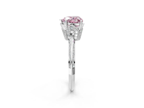 White Gold Heart-Shaped Graduated Pave Engagement Ring Setting for Fancy Pink Center