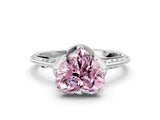 White gold Fancy Pink Heart Cut Solitaire Split Shank Pave Diamond Engagement Ring with Four-Prong Setting