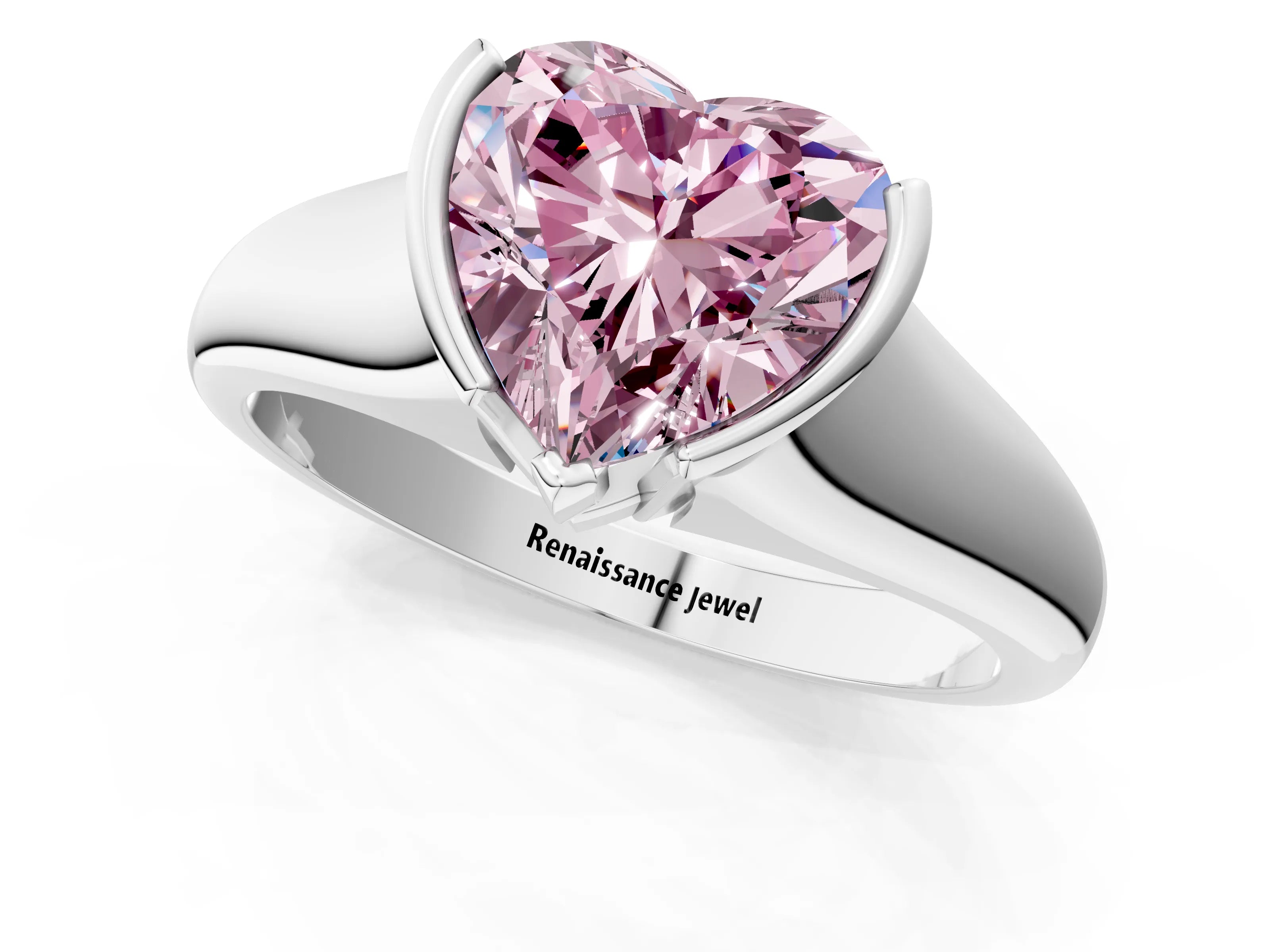 White gold Fancy Pink Heart Cut Solitaire Tension Set Diamond Ring with Split Shank Band_1