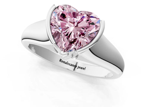 White gold Fancy Pink Heart Cut Solitaire Tension Set Diamond Ring with Split Shank Band_1