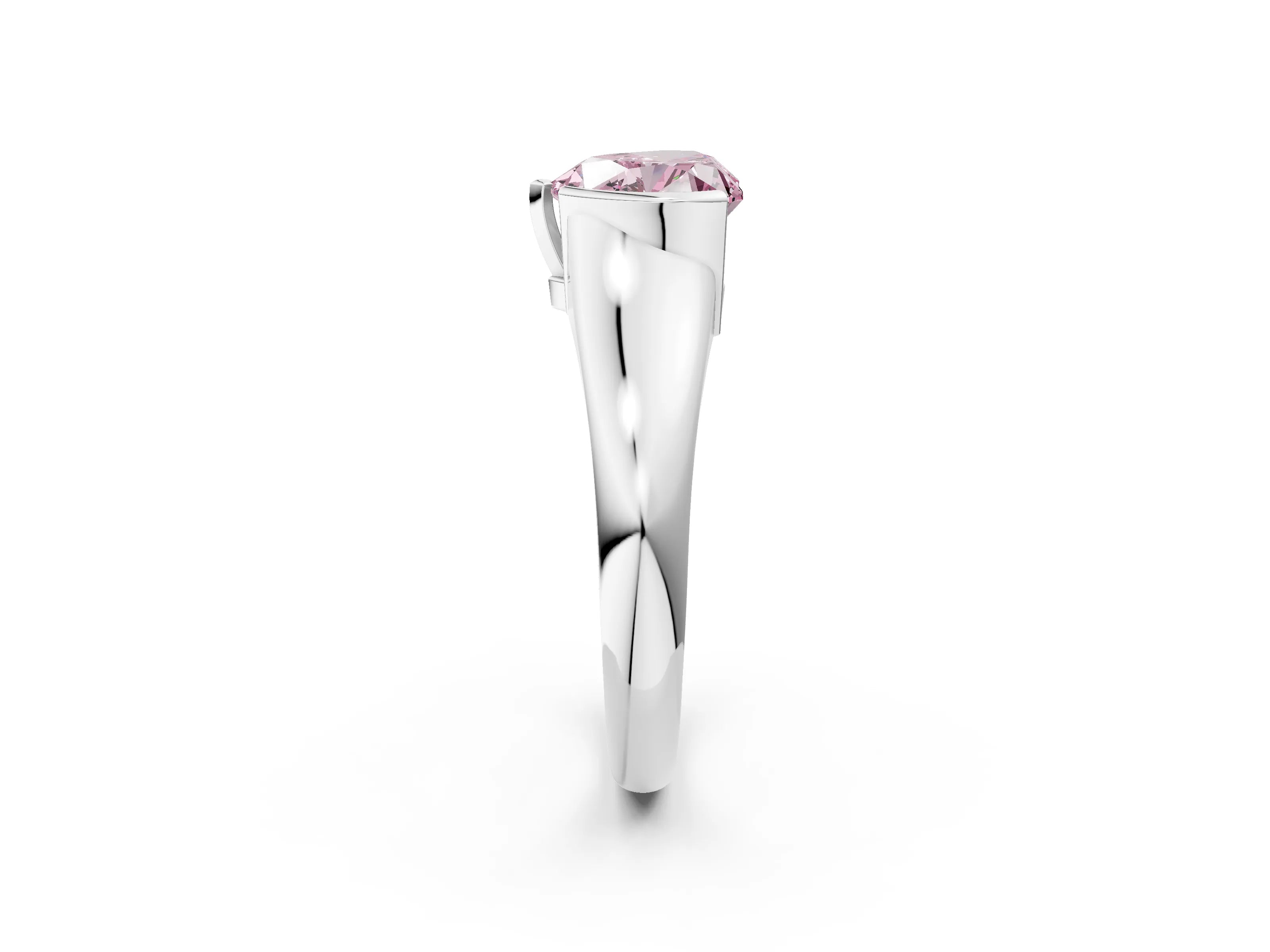 White gold Fancy Pink Heart Cut Solitaire Tension Set Diamond Ring with Split Shank Band_2