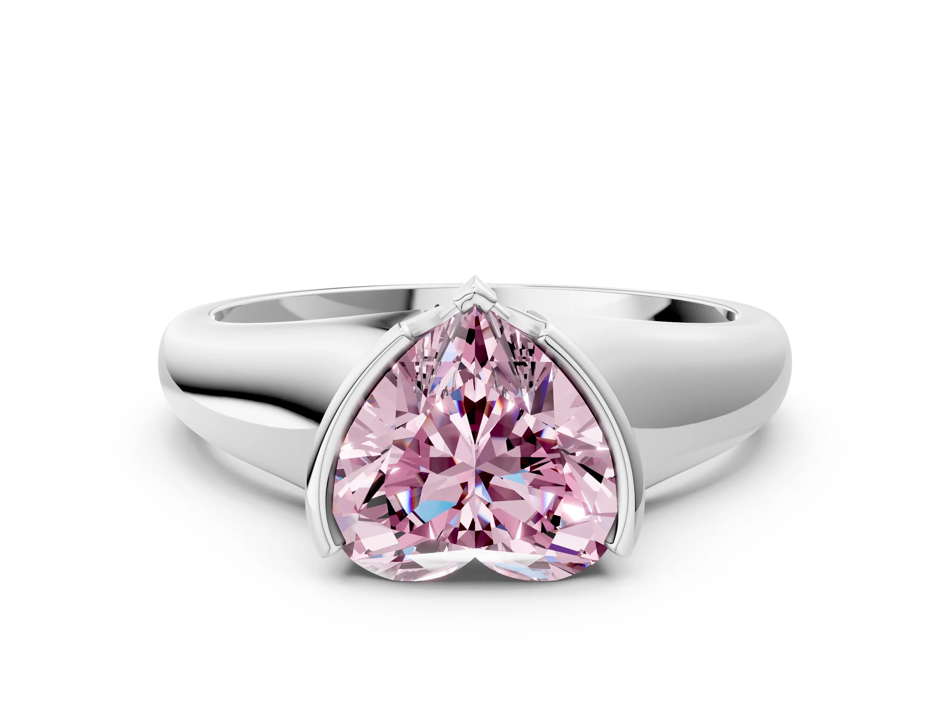 White gold Fancy Pink Heart Cut Solitaire Tension Set Diamond Ring with Split Shank Band_35