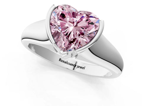White gold Fancy Pink Heart Cut Solitaire Tension Set Diamond Ring with Split Shank Band_37