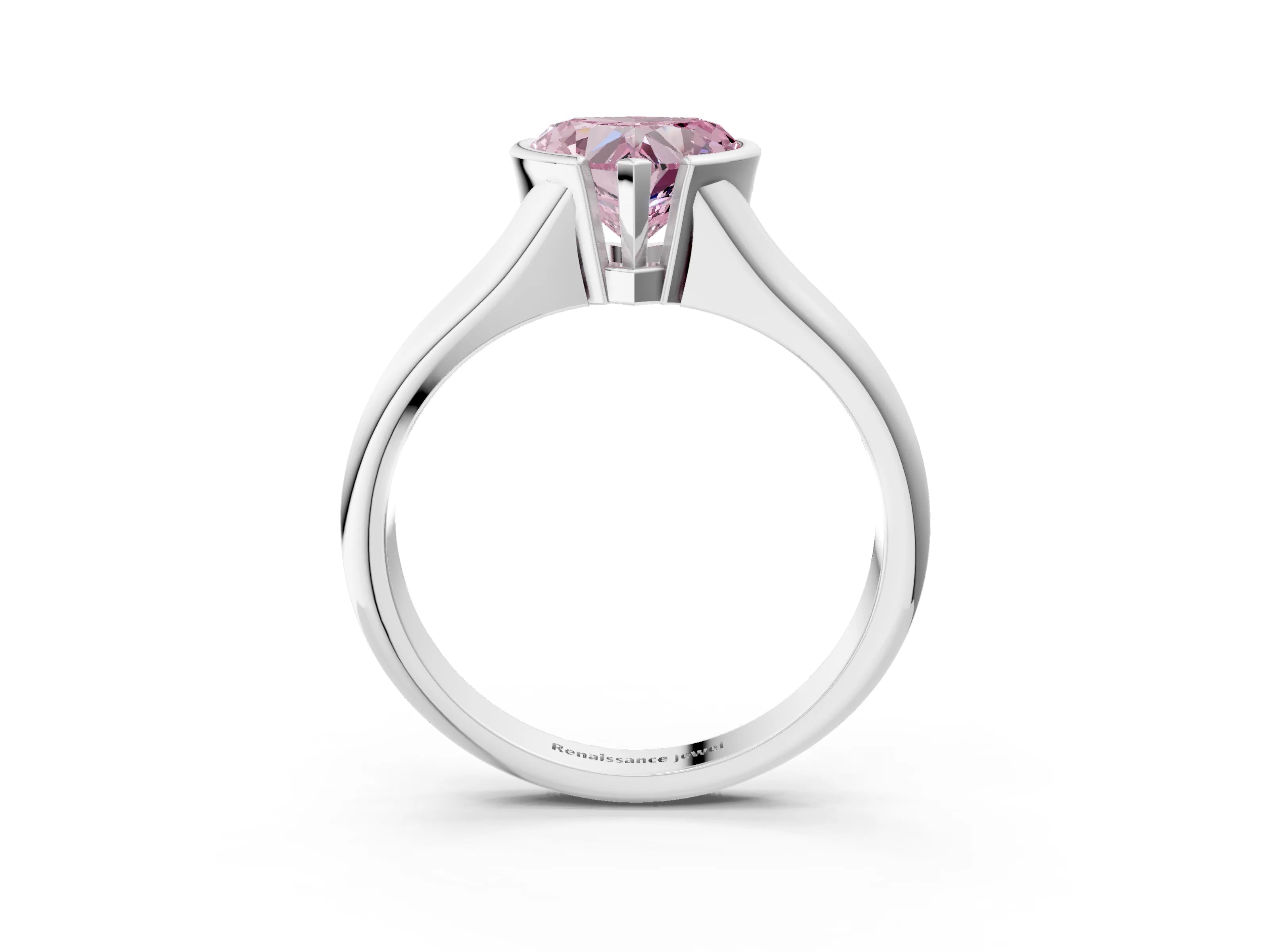 White gold Fancy Pink Heart Cut Solitaire Tension Set Diamond Ring with Split Shank Band_39