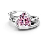 White gold Fancy Pink Heart Cut Solitaire Tension-Set Diamond Split Shank Ring
