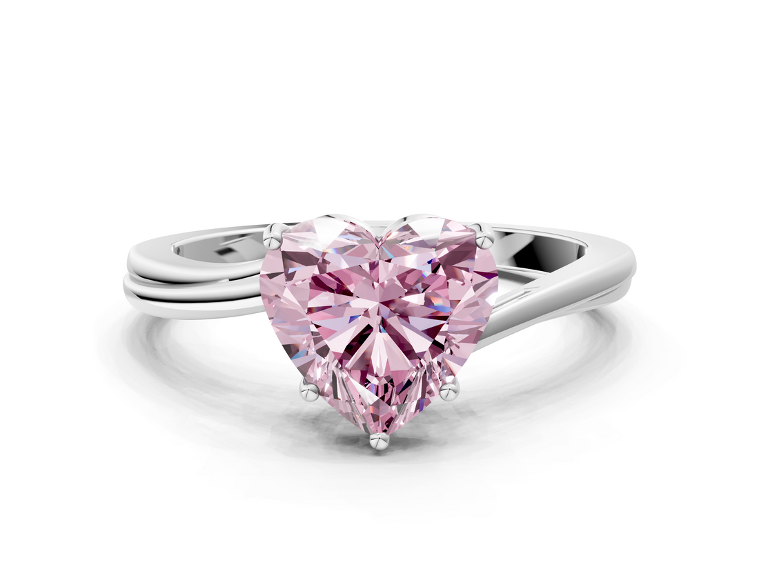 White gold Fancy Pink Heart  Cut Solitaire Twist Band Ring with Four-Prong Setting_37