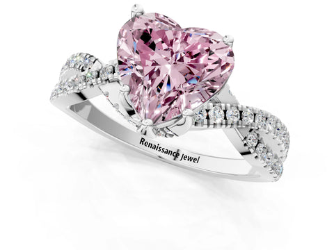 White gold Fancy Pink Heart Cut Solitaire Twist Pave Diamond Engagement Ring with Prong Setting_13