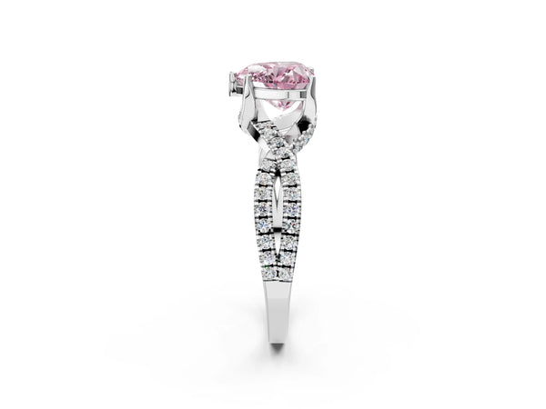 White gold Fancy Pink Heart Cut Solitaire Twist Pave Diamond Engagement Ring with Prong Setting