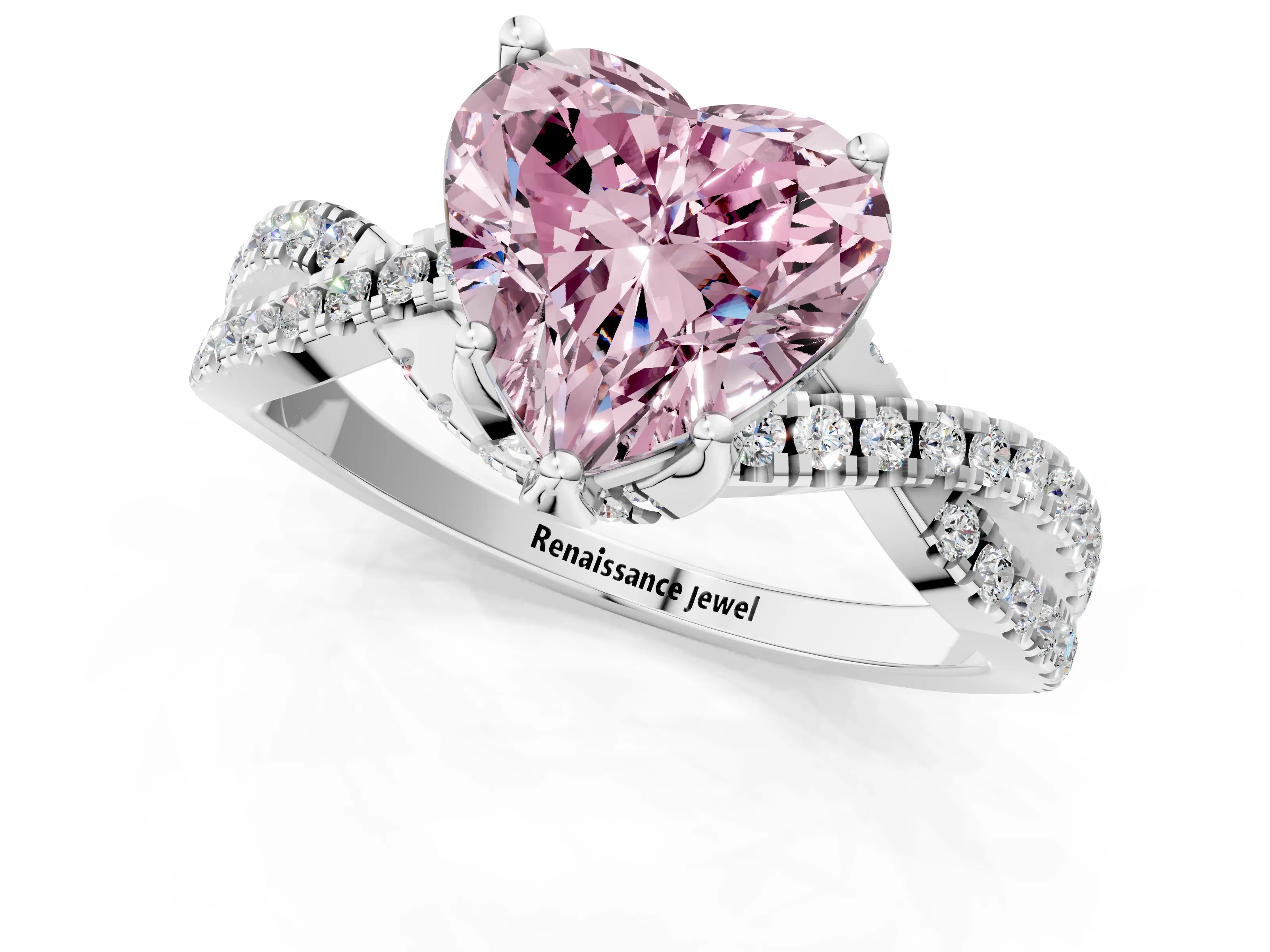 White gold Fancy Pink Heart Cut Solitaire Twist Pave Diamond Engagement Ring with Prong Setting_1