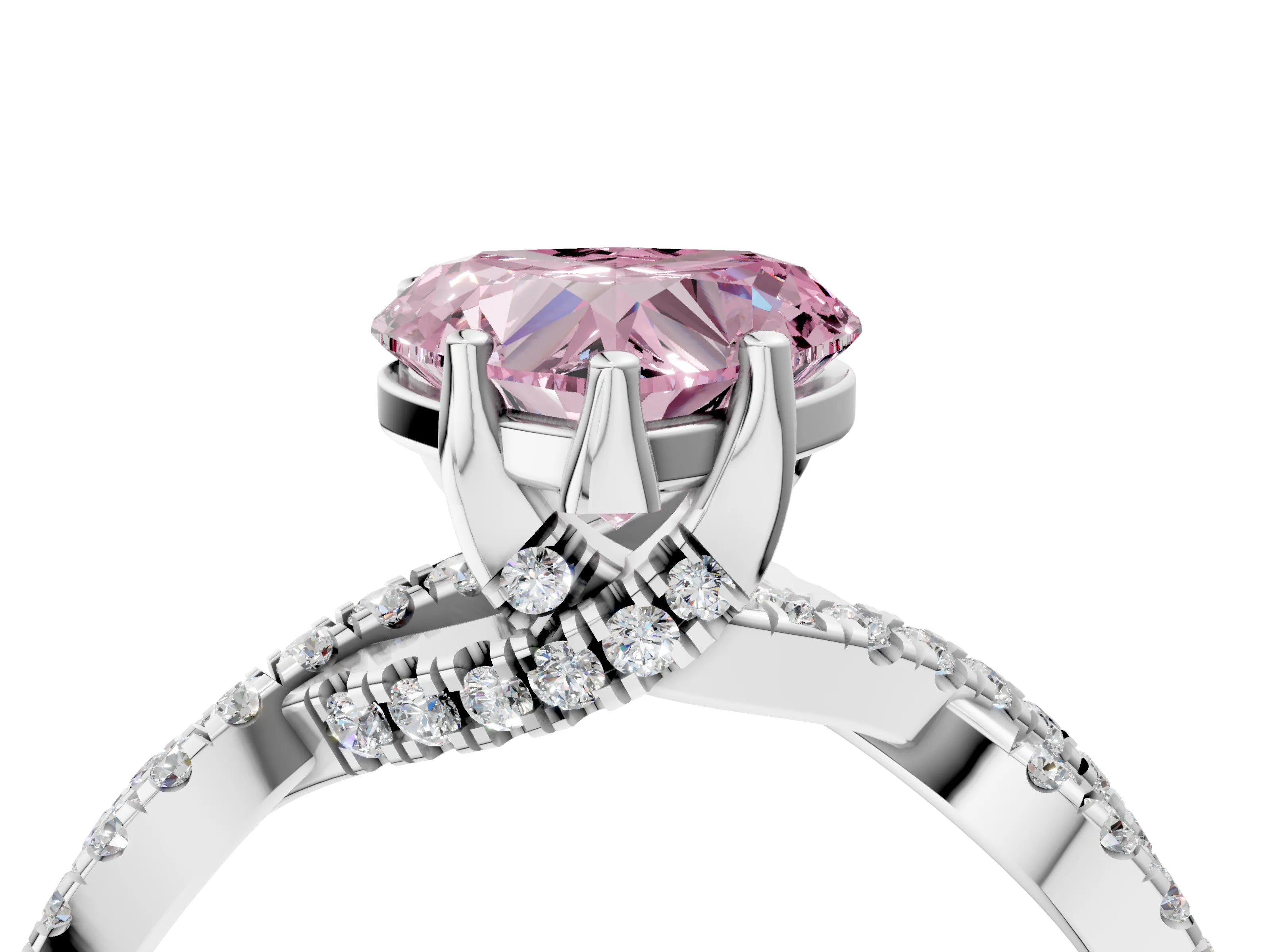 White gold Fancy Pink Heart Cut Solitaire Twist Pave Diamond Engagement Ring with Prong Setting_4