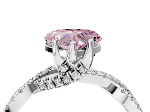 White gold Fancy Pink Heart Cut Solitaire Twist Pave Diamond Engagement Ring with Prong Setting_4