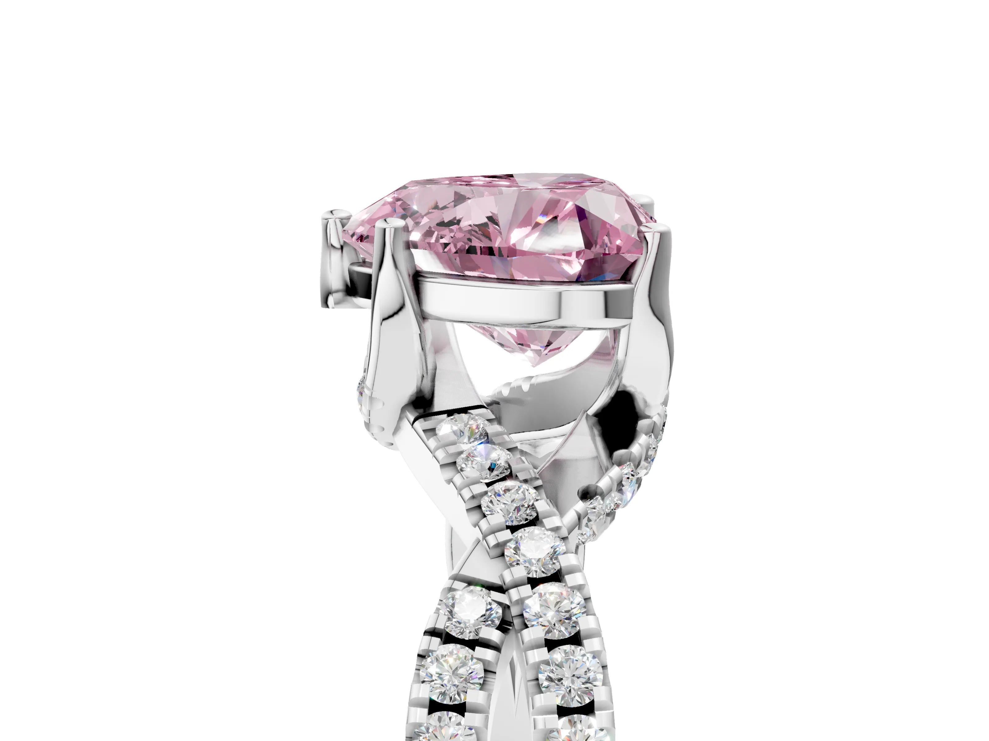 White gold Fancy Pink Heart Cut Solitaire Twist Pave Diamond Engagement Ring with Prong Setting_5