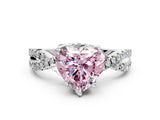 White gold Fancy Pink Heart Cut Solitaire Twist Pave Diamond Engagement Ring with Prong Setting