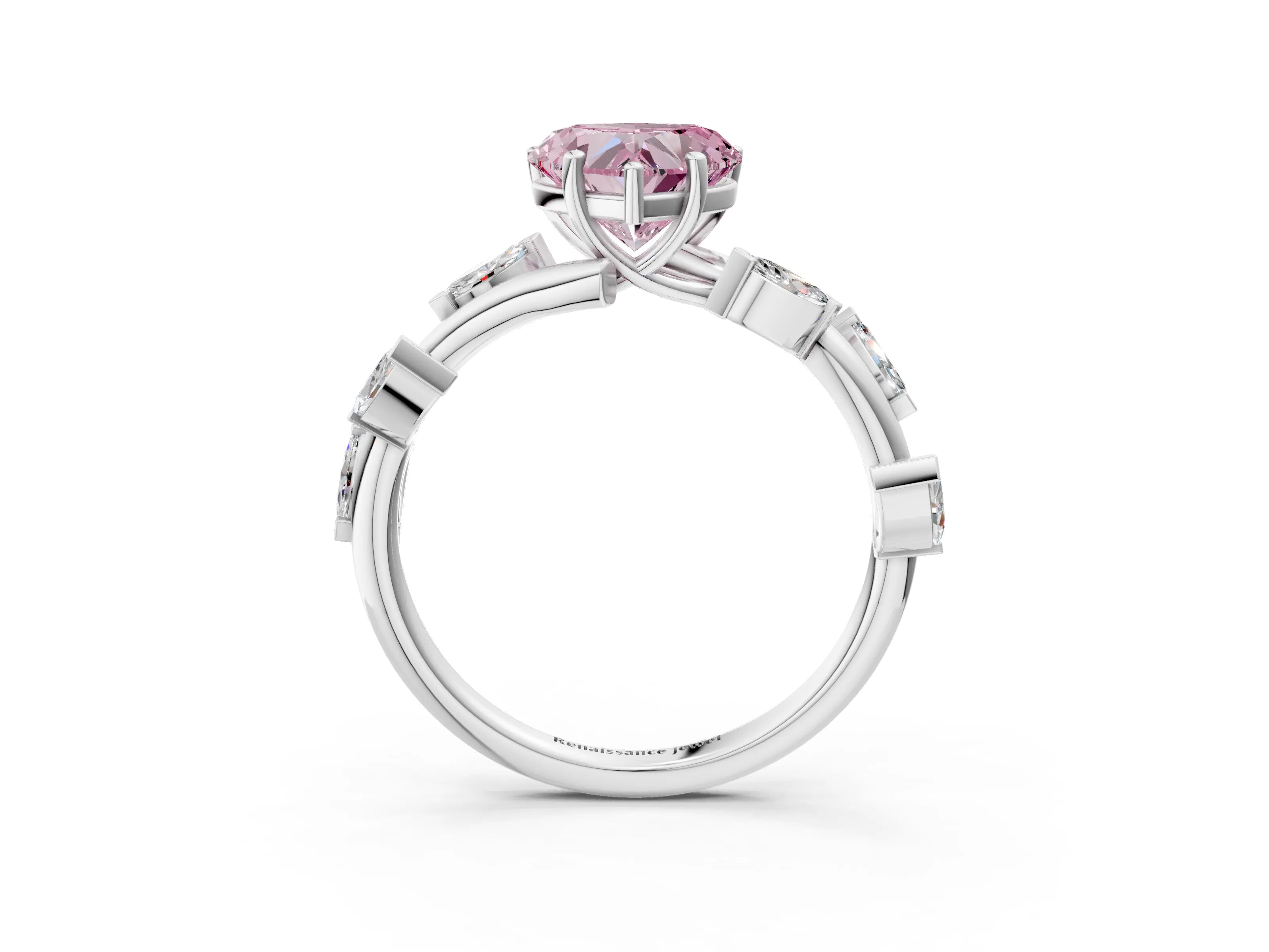 White gold Fancy Pink Heart Cut Solitaire Twisted Band Marquise Accent Prong Setting Ring_3