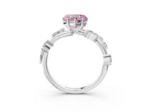 White gold Fancy Pink Heart Cut Solitaire Twisted Band Marquise Accent Prong Setting Ring_3