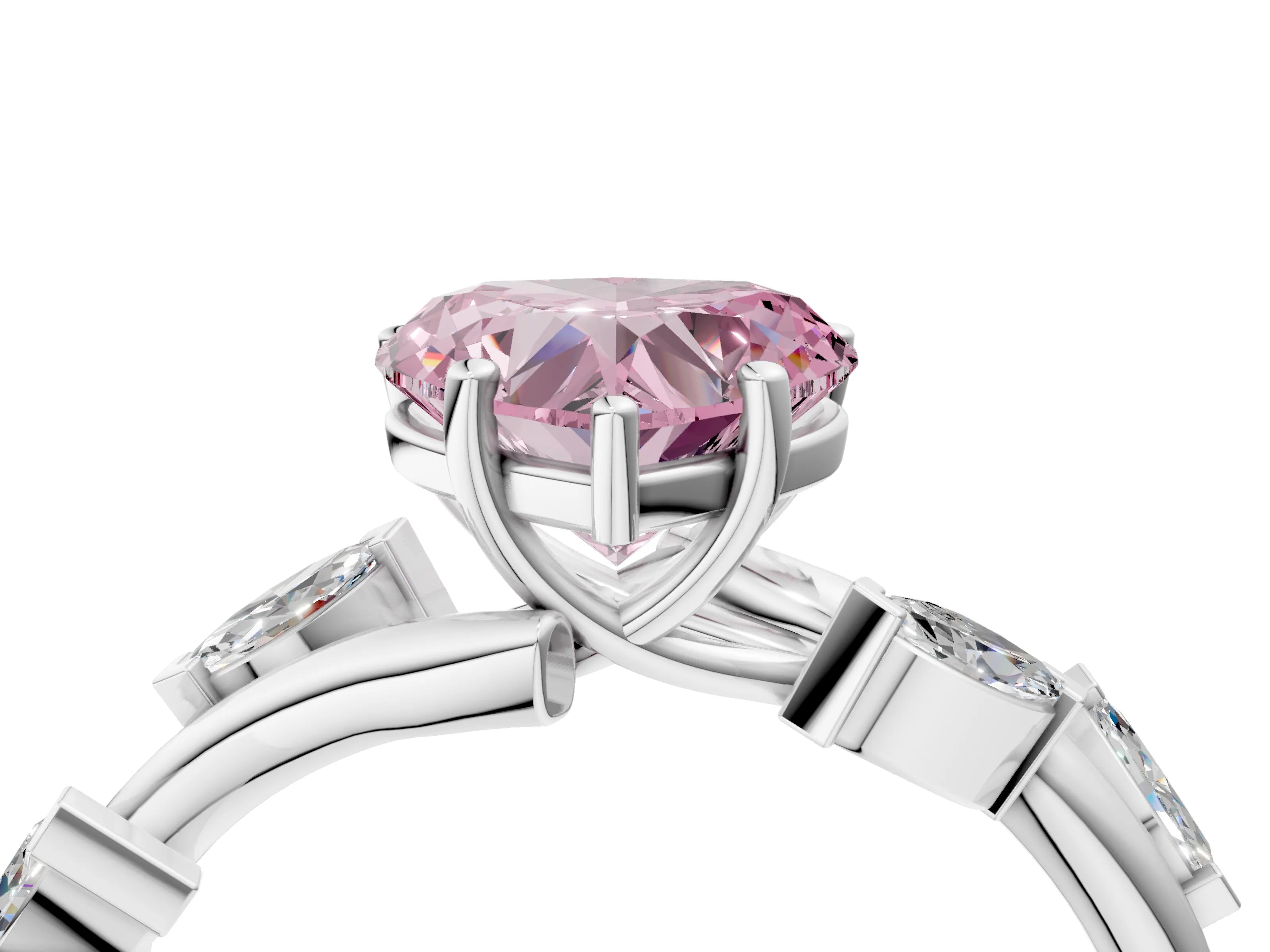 White gold Fancy Pink Heart Cut Solitaire Twisted Band Marquise Accent Prong Setting Ring_4
