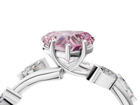 White gold Fancy Pink Heart Cut Solitaire Twisted Band Marquise Accent Prong Setting Ring_4