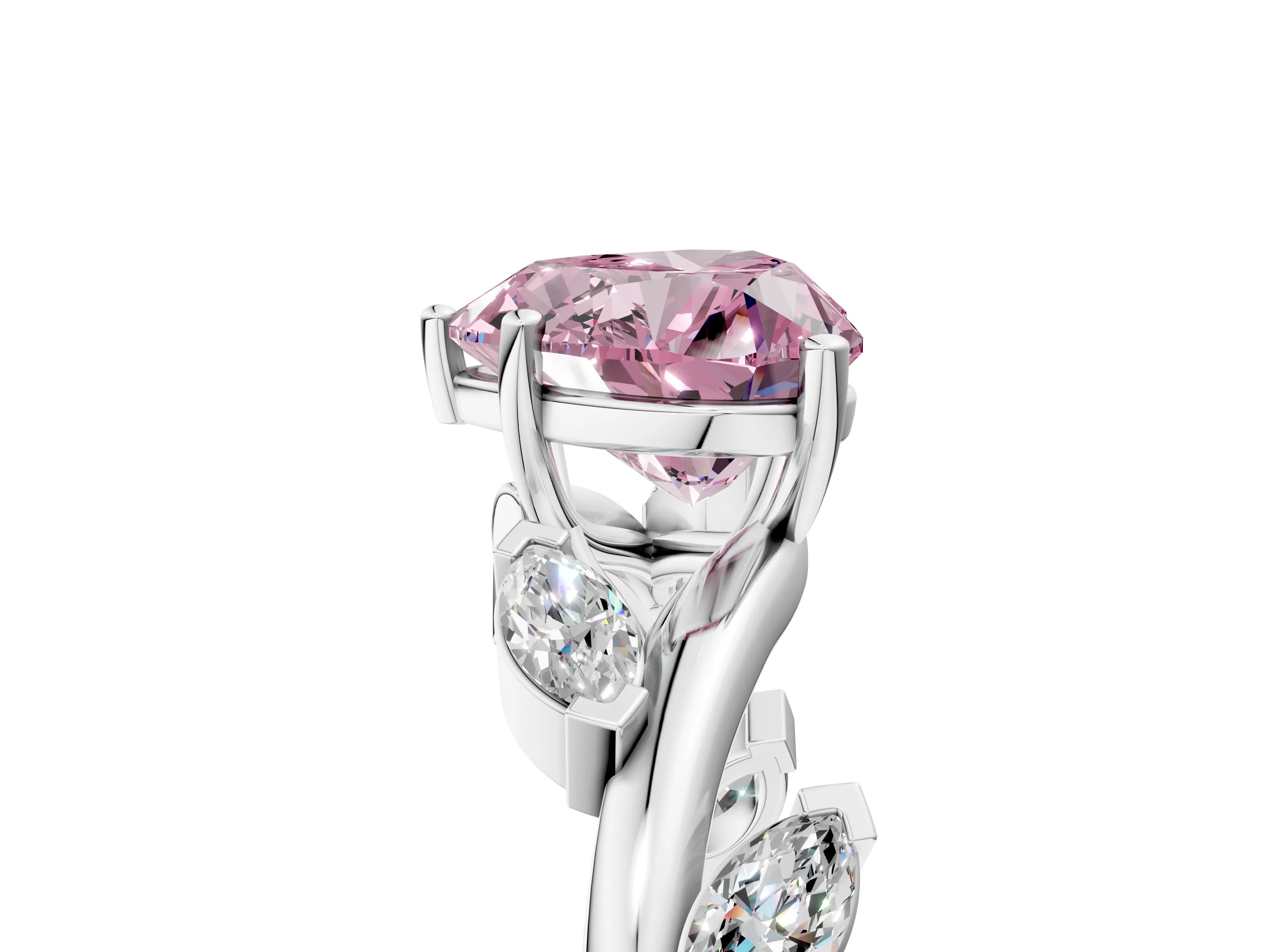 White gold Fancy Pink Heart Cut Solitaire Twisted Band Marquise Accent Prong Setting Ring_5