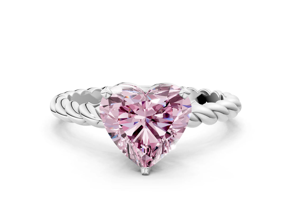 White gold Fancy Pink Heart  Cut Solitaire Twisted Band with Four-Prong Setting_112