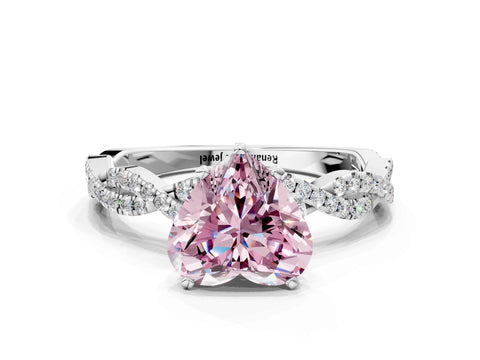 White gold Fancy Pink Heart Cut Solitaire Twisted Pave Band with Four-Prong Setting_15