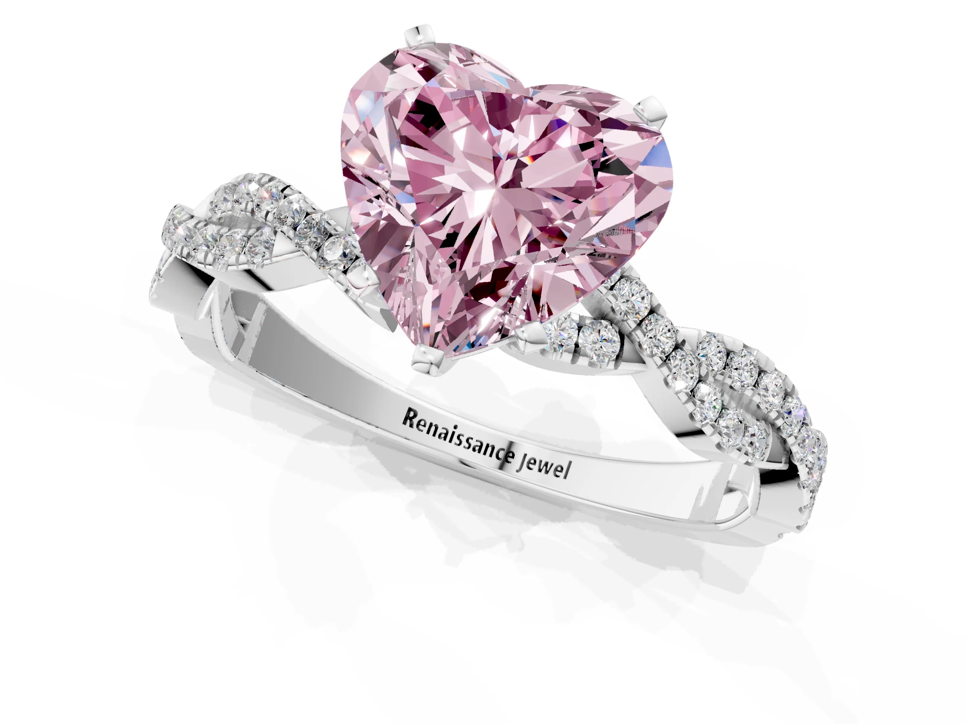 White gold Fancy Pink Heart Cut Solitaire Twisted Pave Band with Four-Prong Setting_16