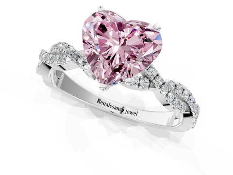 White gold Fancy Pink Heart Cut Solitaire Twisted Pave Band with Four-Prong Setting_16