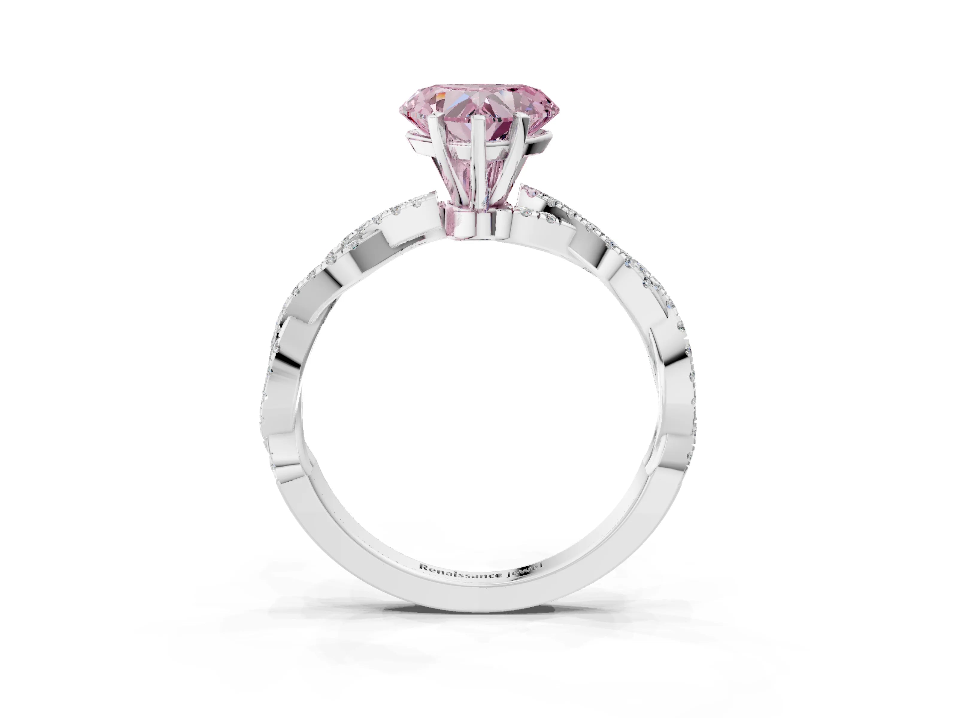 White gold Fancy Pink Heart Cut Solitaire Twisted Pave Band with Four-Prong Setting_18
